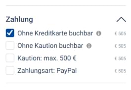 Ohne Kreditkarte buchbar