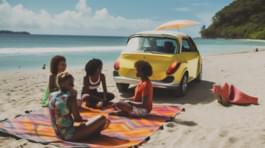 Young adults sitting at the Beach