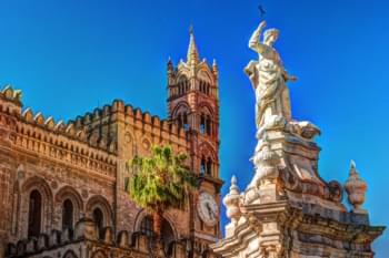 Sculpture in front of the cathedral of Palermo