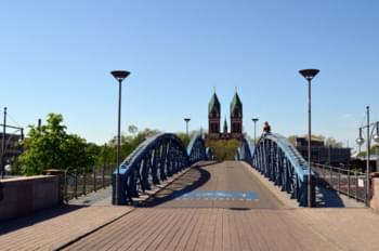 Famous blue bridge in Freiburg