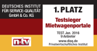 1. Platz - Testsieger Mietwagenportale 2016 1. Platz - Testsieger Mietwagenportale 2016