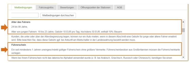 Mietbestimmungen für den Mietwagen ab 18 bei Mietwagencheck